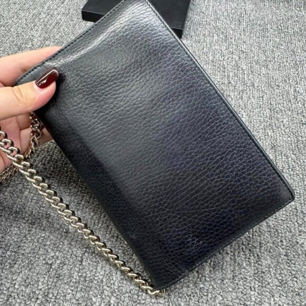Authentic Gucci Soho Chain Crossbody Bag Black Pebbled Leather GG Logo LuxuryBag - Picture 3 of 16